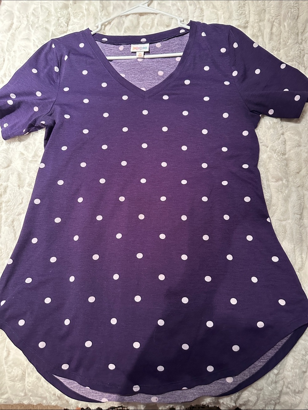 LuLaRoe Purple Polka Dot V-Neck Tee